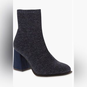 MIA Piana Shimmer Knit Sock Bootie - Navy Silver Glitter Block Heel Ankle - 7